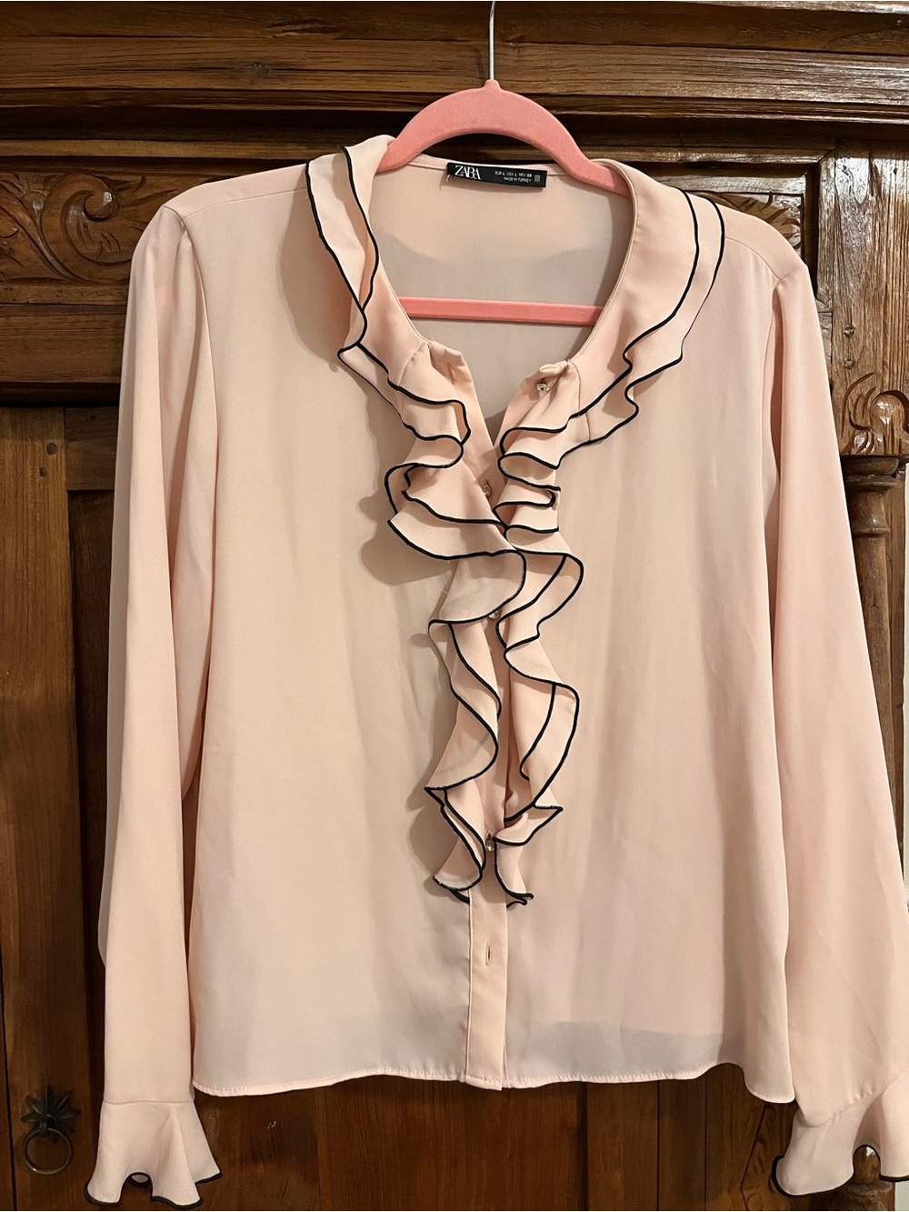 Zara Blush Pink Ruffle-Trim Blouse
